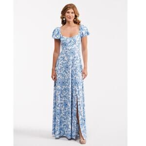 Smith & Quinn NWT Blue White Floral Zinnia Love Elizabeth Maxi Dress Size Large